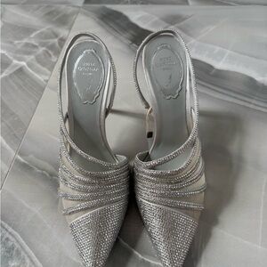 Rene Caovilla Silver Crystal-Embellished Slingback Pumps